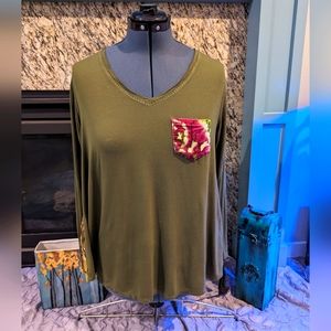 Aratta Army Green mixed media long sleeve top - M